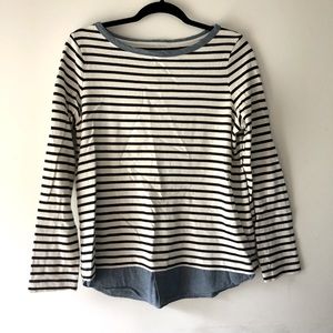 White and Black Striped Loft Shirt w/ Jean Details